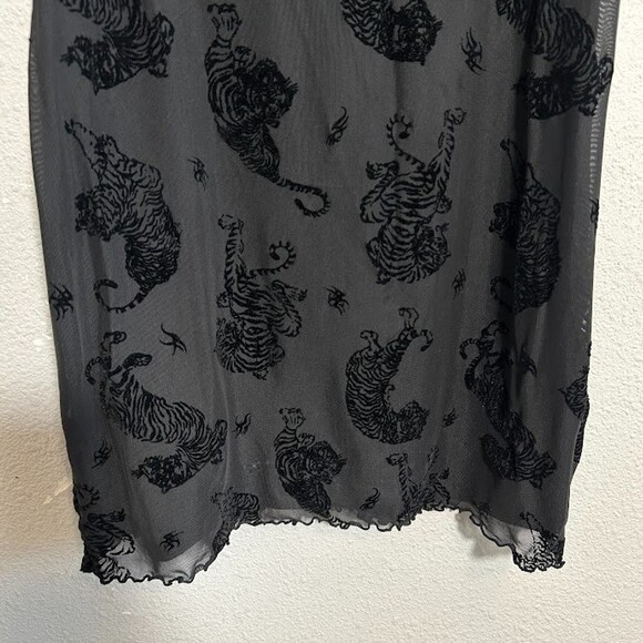 H&M Divided Mesh Mini Dress M Black Velvet Tiger Spaghetti Strap Whimsigoth alt - Picture 5 of 7